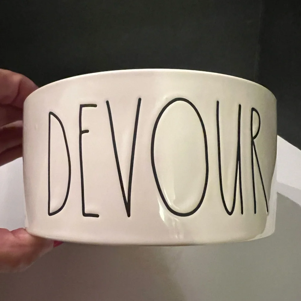 Rae Dunn Dog Feed Bowls. Savor and Devour. Ceramic. Ivory. Or Snack bowls.